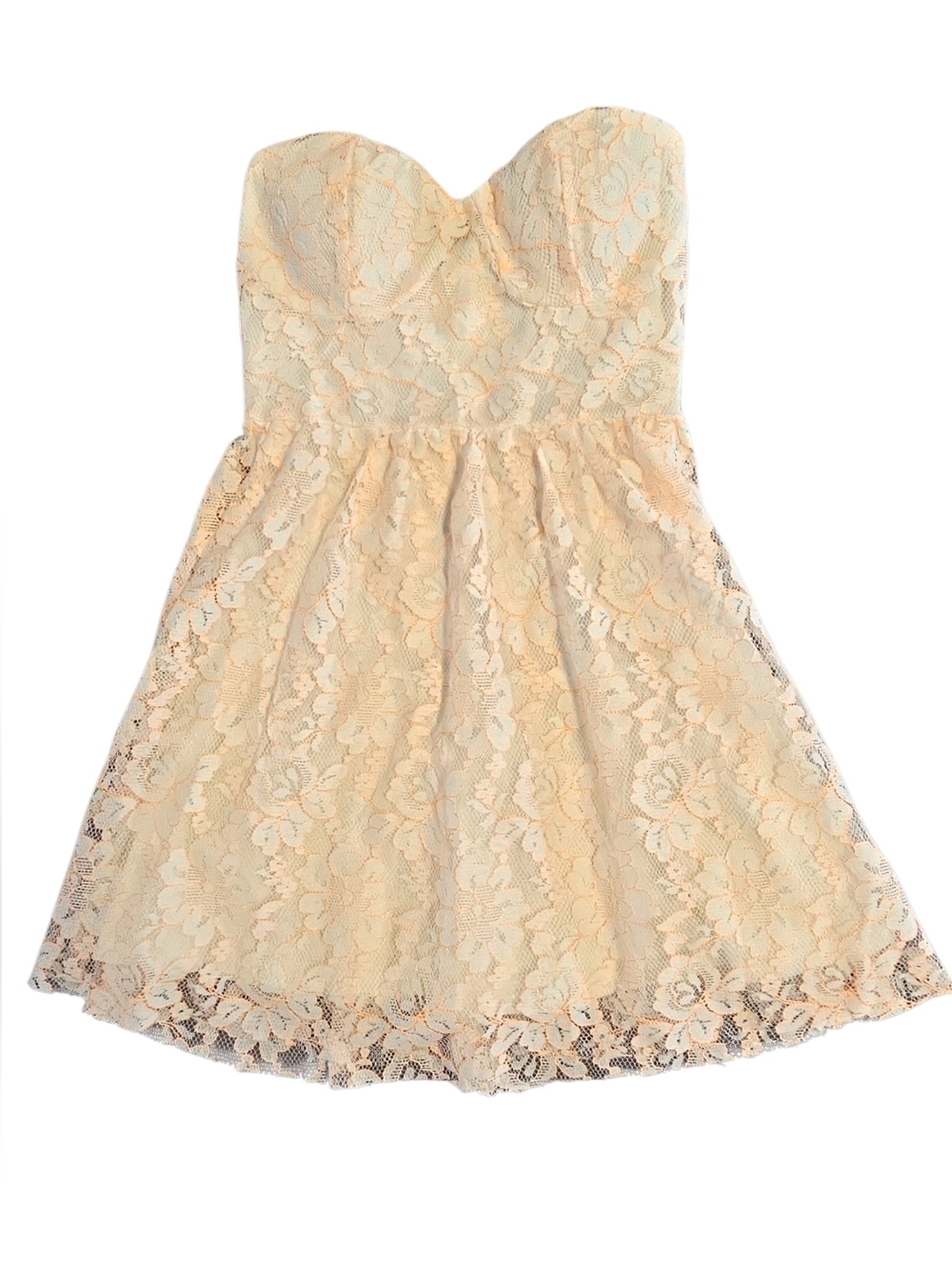 Just Me Strapless Floral Lace Fit-and-Flare Dress in White Orange Small